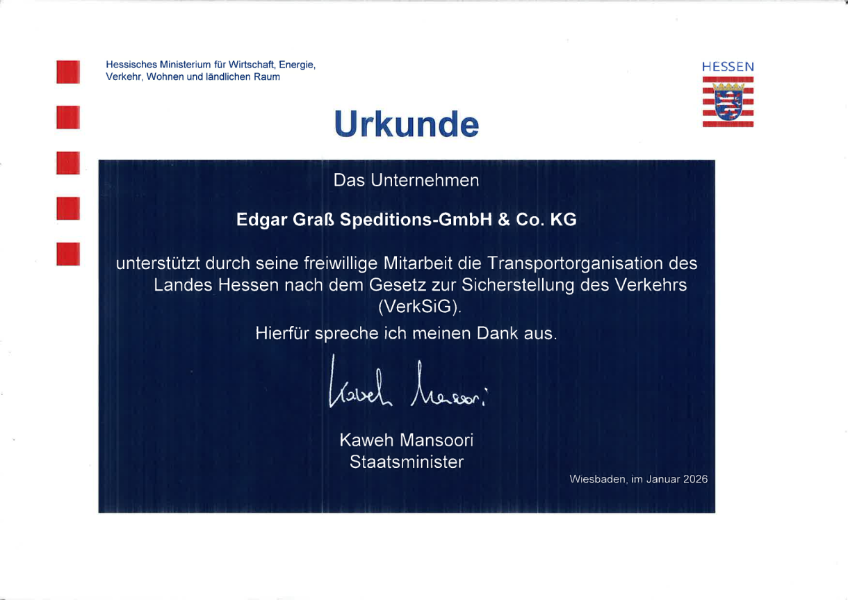 Urkunde Hessisches Ministerium